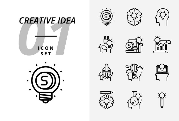 Paquete de iconos para la idea creativa, dinero, lluvia de ideas, idea, creatividad, ecología, dinero, documento comercial, piloto, globo, cohete, libro, educación. vector