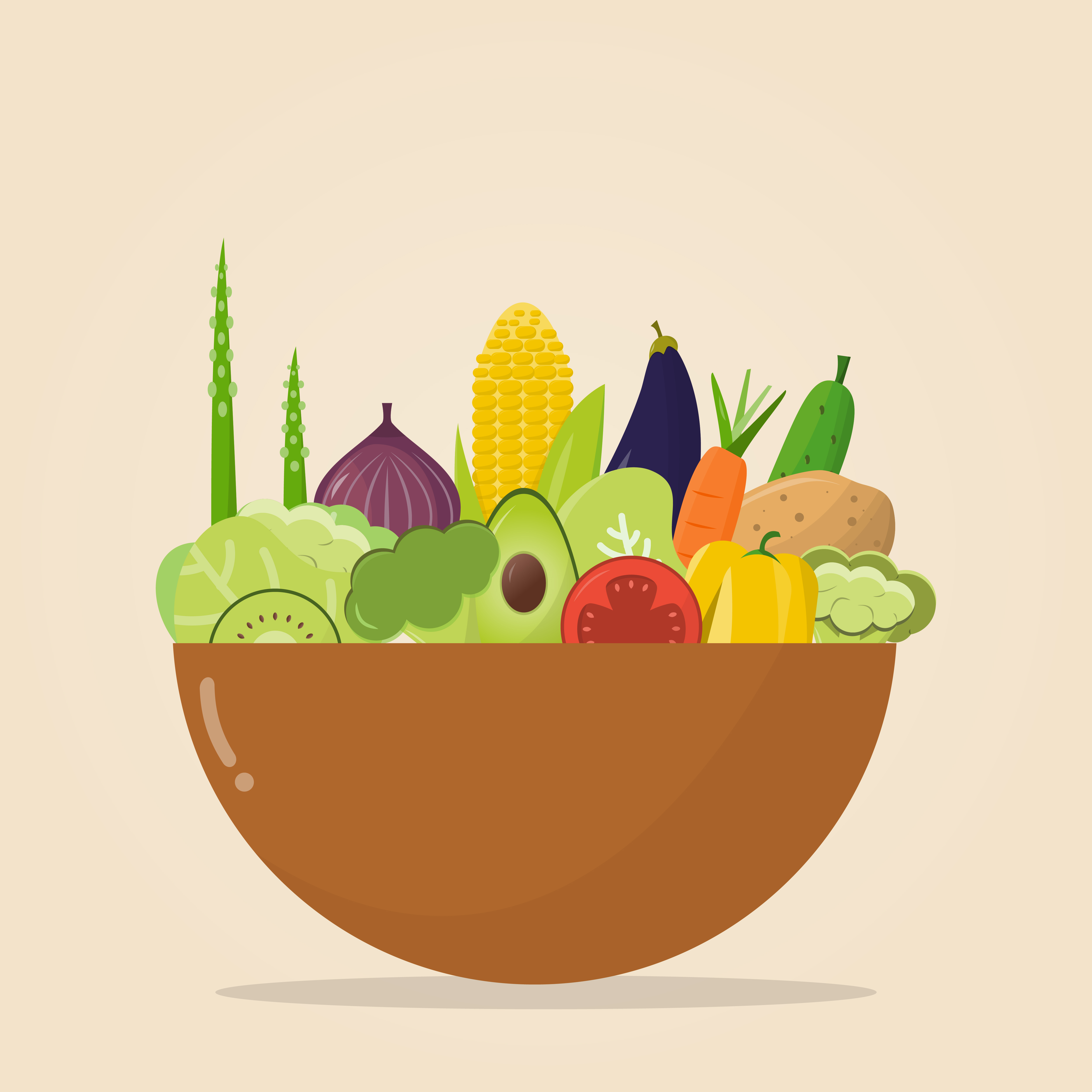 a bowl of organic food. Vector illustration, set of vegetables and