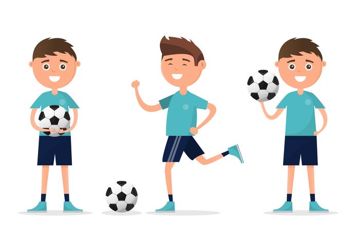 students in different character playing football isolated on white background. vector