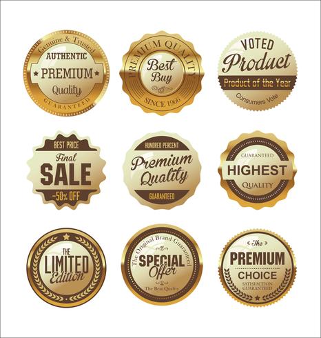 Insignias y etiquetas de oro premium de lujo vector