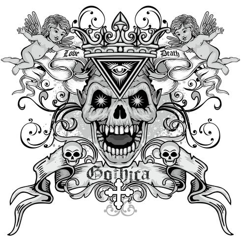 grunge skull coat of arms vector