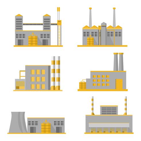 collection industrial factory in a flat style isolated on white background vector