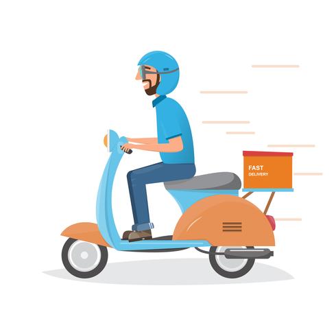 delivery man with box. Postman design isolated on white background. Courier in hat and uniform with package. vector