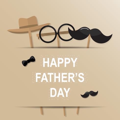 Happy Father’s Day greeting card. Design with bow tie, mustache, black glasses on retro paper background. vector