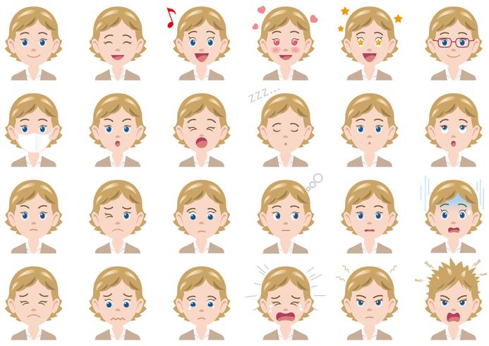 Businesswoman various expressions set. vector