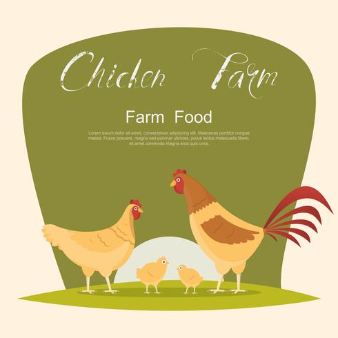 Chicken with green sign. set of animals inside farm vector
