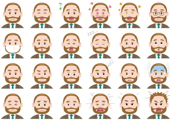 Businessman various expressions set. vector