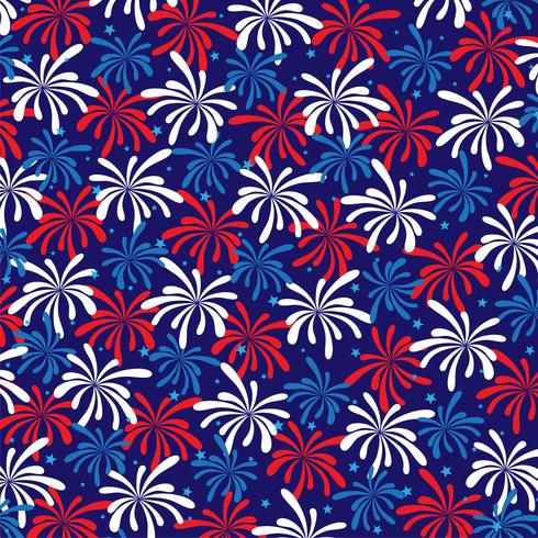 red white blue fireworks pattern with stars vector