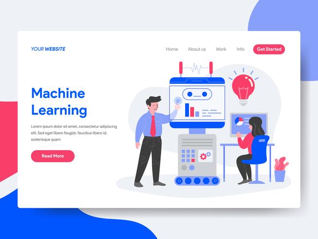 Landing page template of Machine Learning Illustration Concept. Isometric flat design concept of web page design for website and mobile website.Vector illustration vector