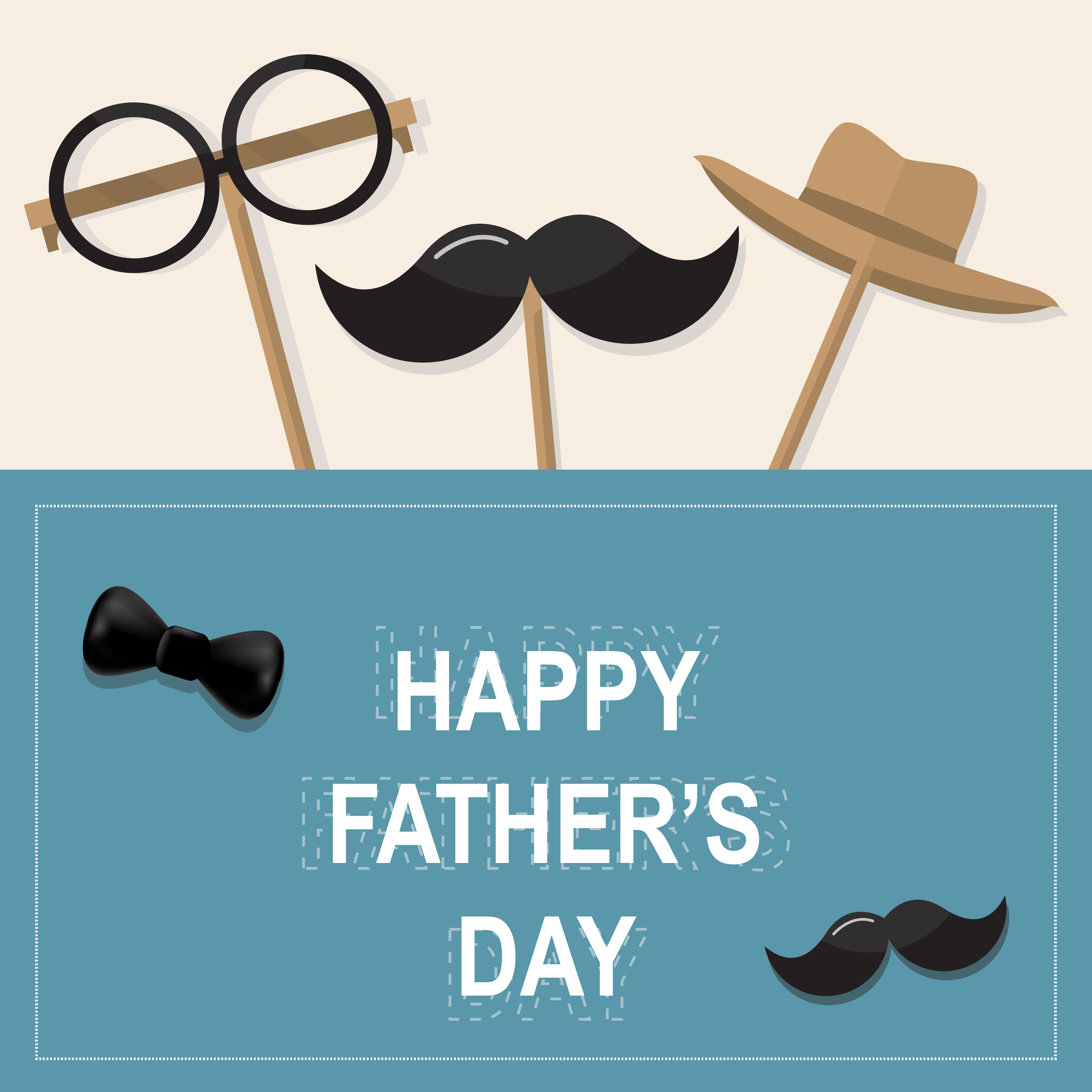 Happy Fathers Day Hat With Mustache Icons With Greeting Text