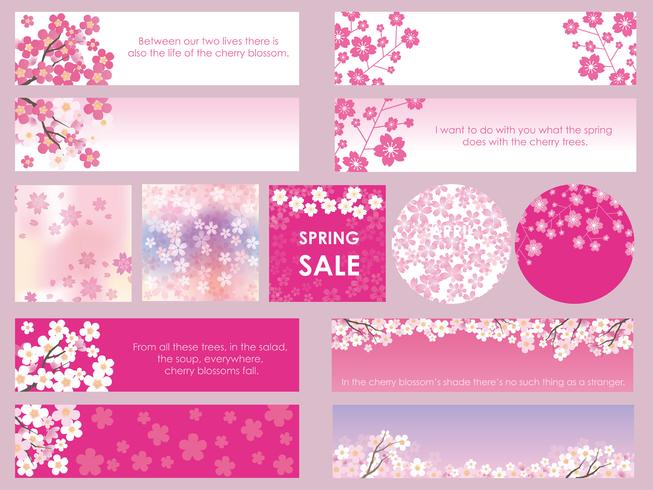 Set of assorted cherry blossom banners/frames/cards. vector