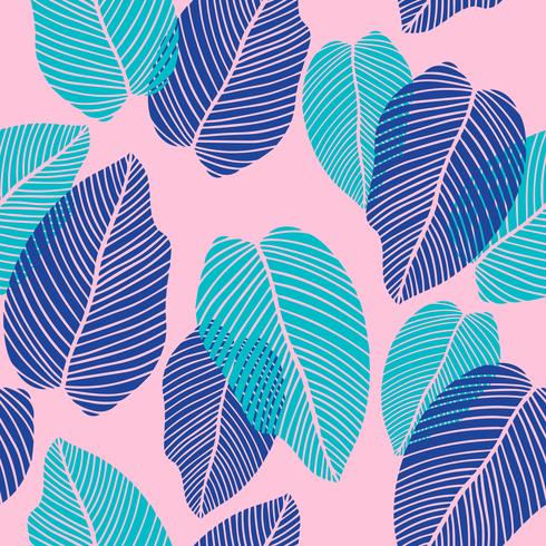 Floral seamless pattern of tropical leaves in flat style. vector