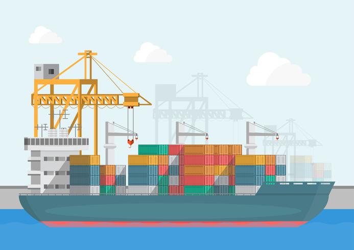 Warehouse and shipping port logistic on a flat style vector