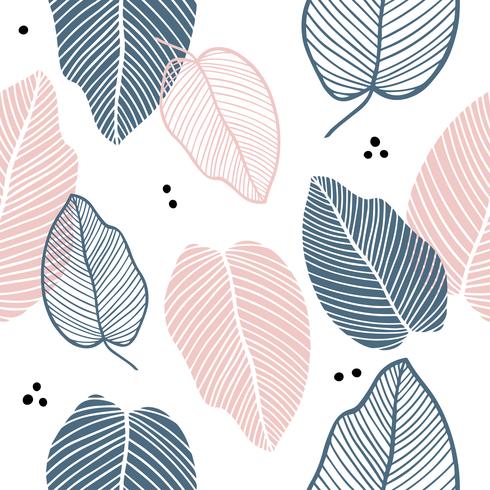 Floral seamless pattern of leaves in flat style.