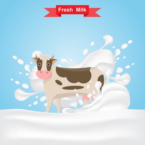 milk cow stand on fresh milk splash vector