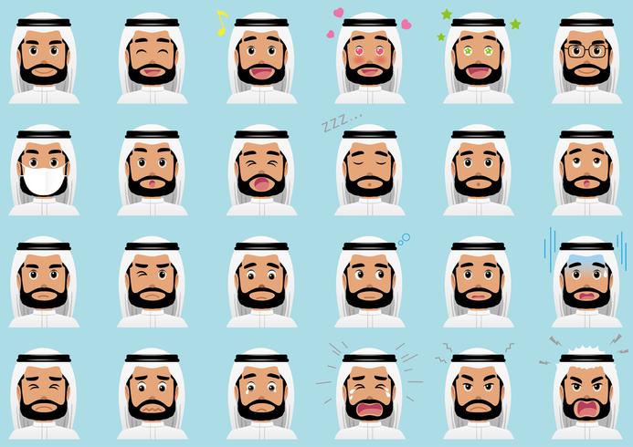 Arabian businessman various expressions set. vector