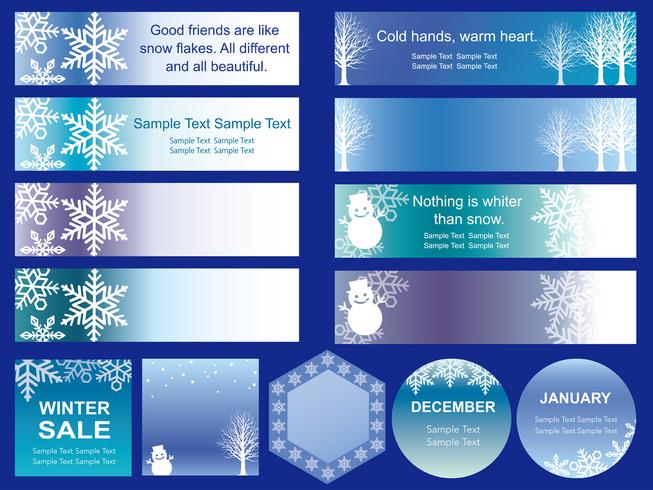 Conjunto de una variedad de banners de temporada de invierno / tarjetas. vector
