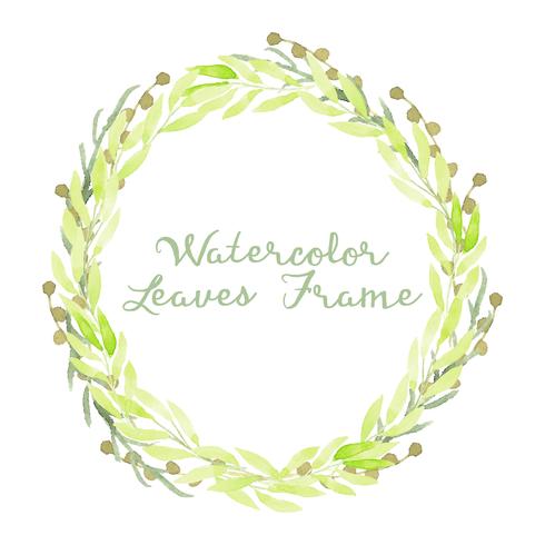 watercolor green leaves frame vector