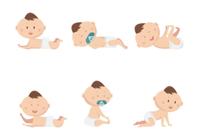 cute baby boy in various character such as sleeping, sitting, crying, playing, crawling. vector