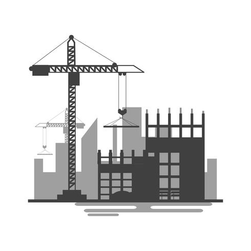 Building site work process under construction with cranes and machines vector