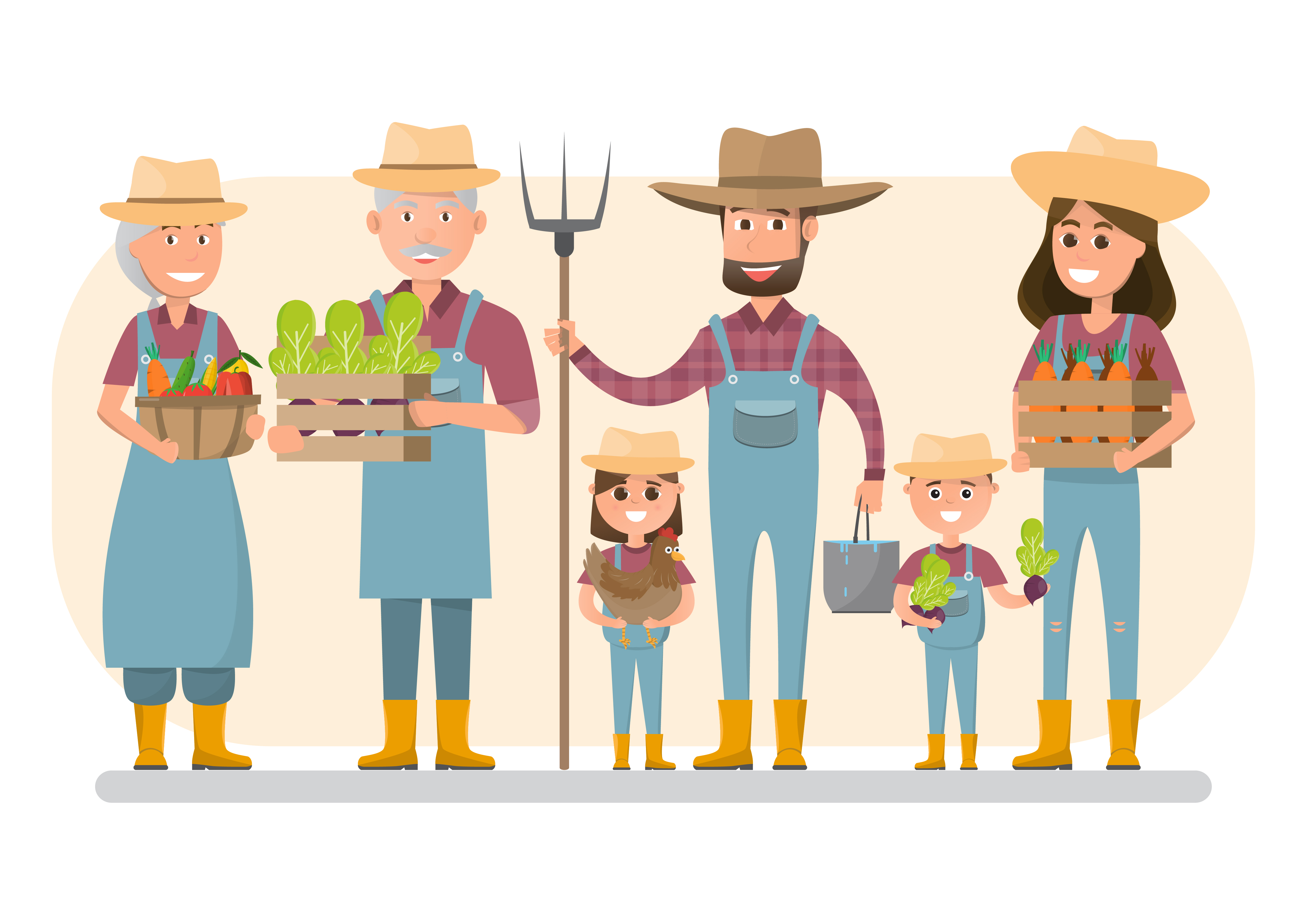 happy farmer family cartoon character in organic rural farm. 426589 ...