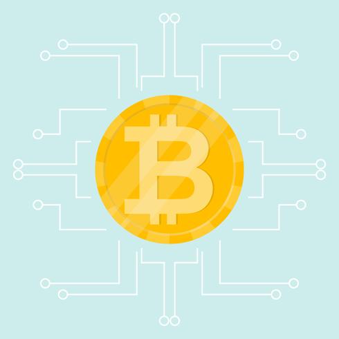 Moneda digital dorada de bitcoin. Símbolo de dinero y finanzas de la criptomoneda. vector