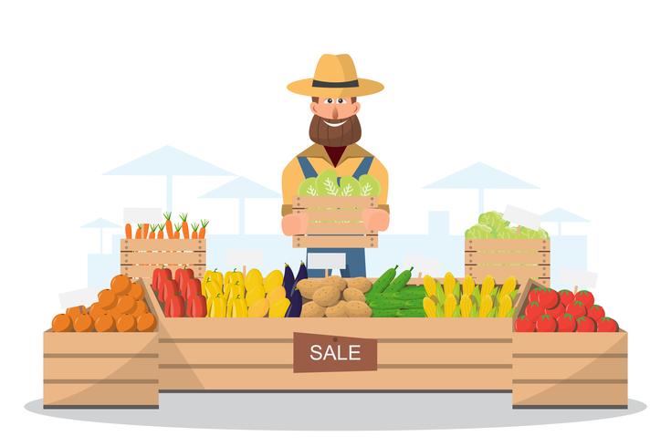 Farm shop. Local market. Selling fruit and vegetables. vector