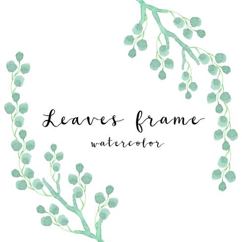 watercolor green leaves frame vector