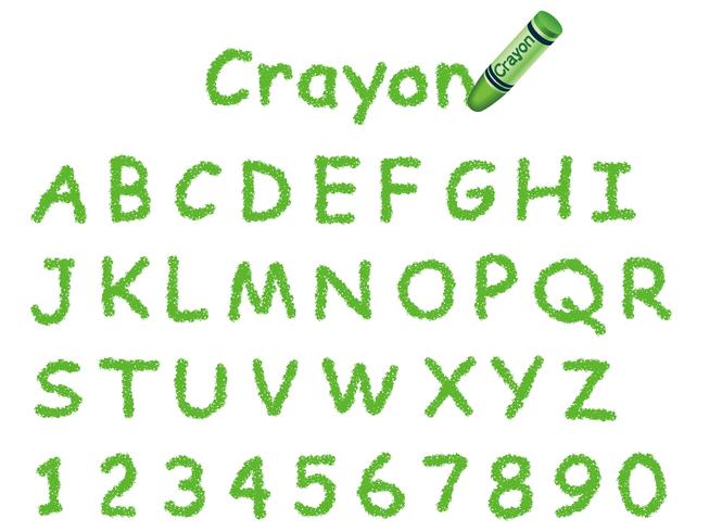 Vector crayon font. Caps and numbers in green. 