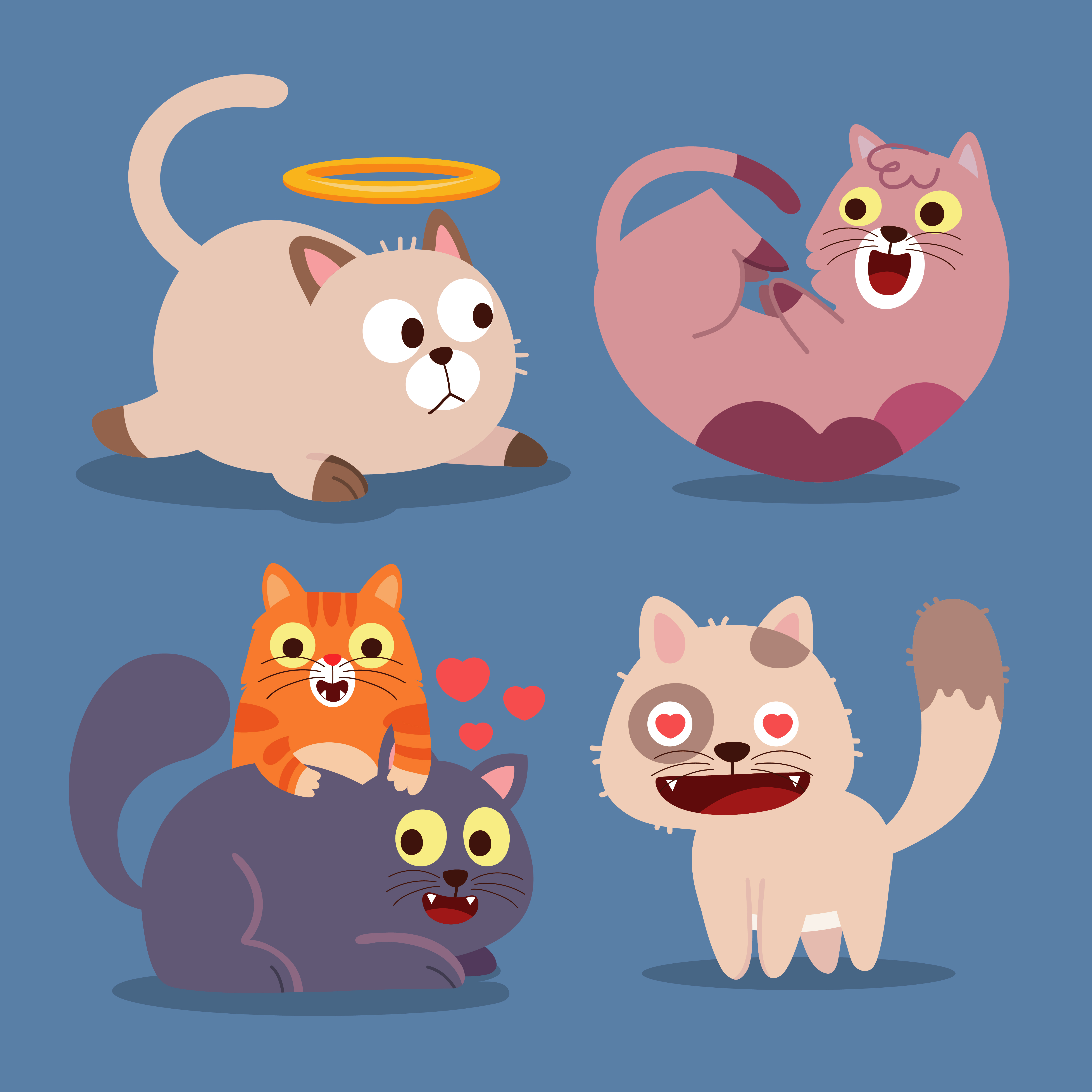Cute cats. Happy animals, funny kitten smiling mouth cat. Animal character  cartoon vector illustration set 426665 Vector Art at Vecteezy