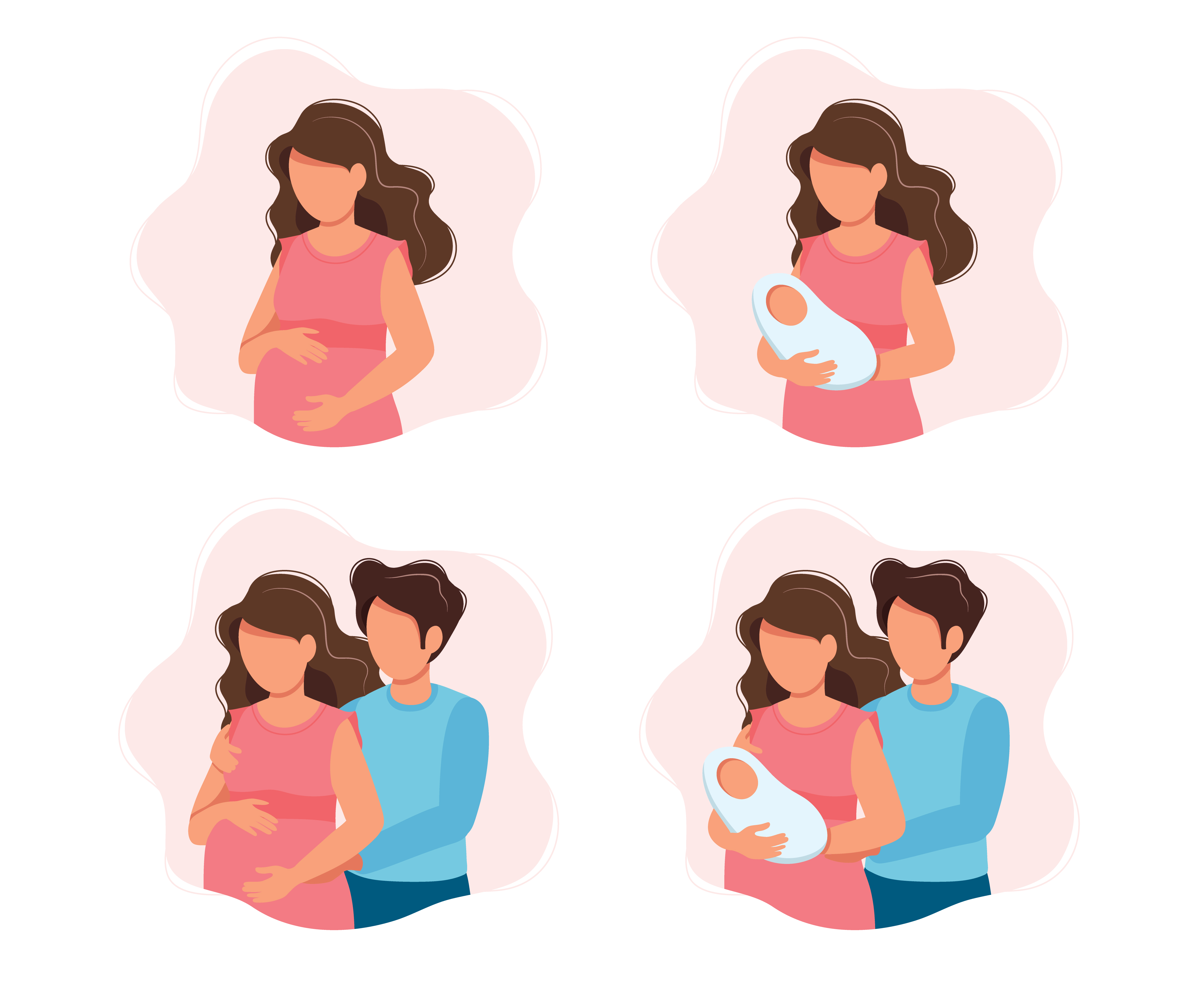 Pregnancy and parenthood concept illustrations - different scenes with pregnant woman, woman holding a newborn baby, an expecting couple, parents with a baby. Vector illustration in cartoon style. 426667 Vector Art at Vecteezy Pregnancy and parenthood concept illustrations - different scenes with pregnant woman, woman holding a newborn baby, an expecting couple, parents with a baby. Vector illustration in cartoon style. 426667 Vector Art at Vecteezy