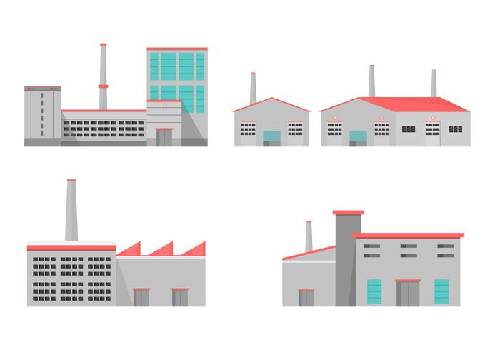 Fábrica industrial de estilo plano. Vector e ilustración de edificio de fabricación.