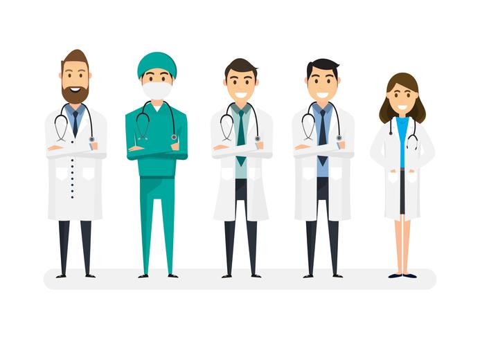 Set of doctors characters isolated on white background vector