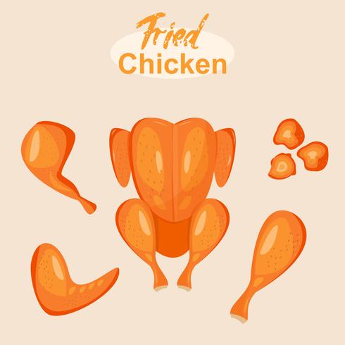  spicy and tasty fried chicken on flat design. vector