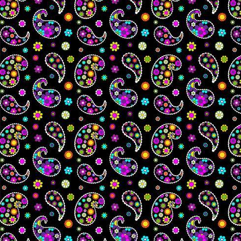 mod floral paisley pattern on black background vector