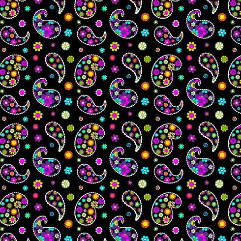 patrón floral paisley mod sobre fondo negro vector