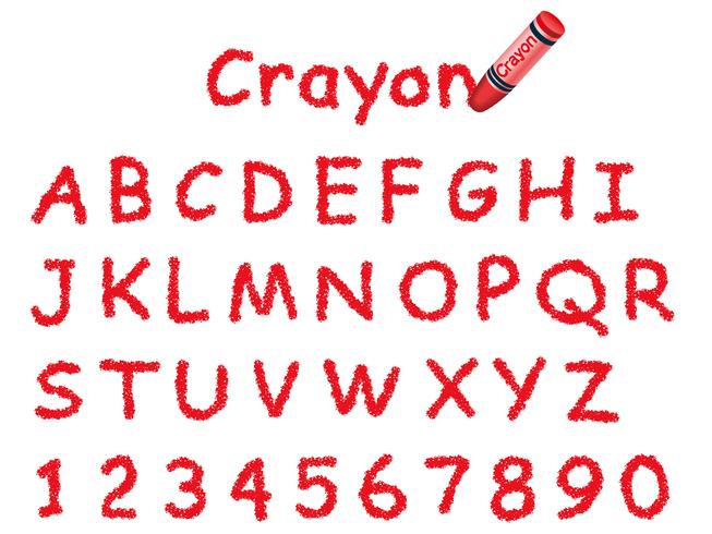 Vector crayon font. Caps and numbers in red. 