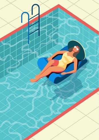 Persona que disfruta del verano en la piscina vector