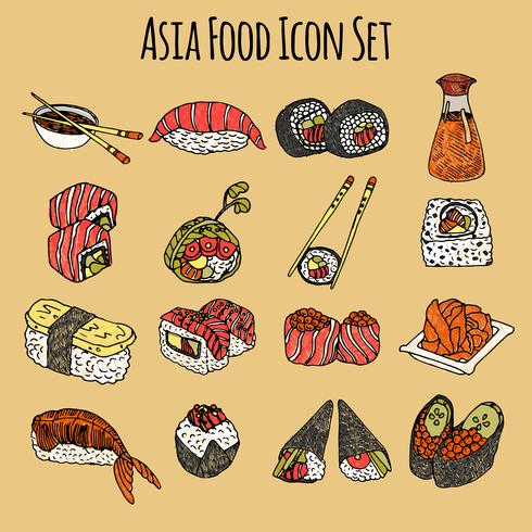 Asia Food Icon Set Colored vector