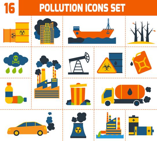 Pollution Icons Set vector