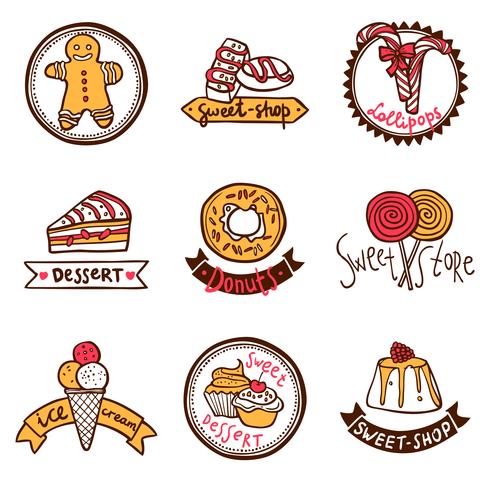 Sweet shop emblems labels set vector