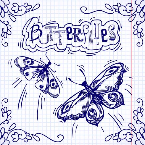 Butterflies doodle ornament vector