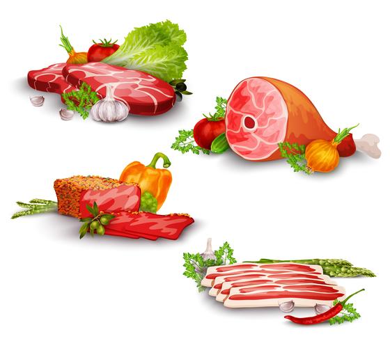 Meat With Vegetables Set vector