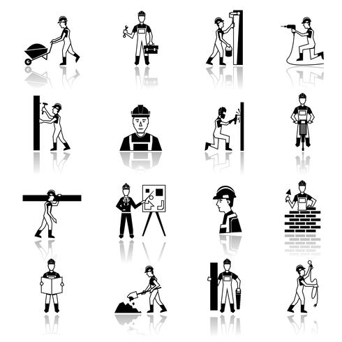 Iconos de trabajador de construcción negro vector