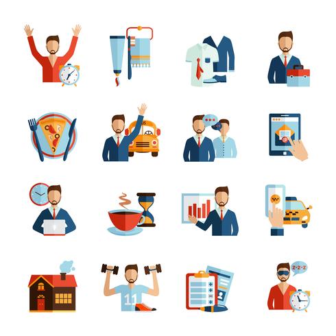 Man Daily Routine Icons vector