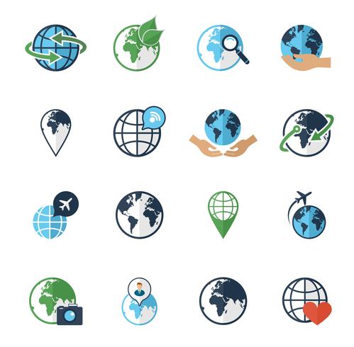 Globe earth icons set flat vector
