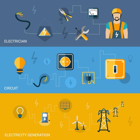 Electricity Banners Set vector