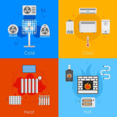 Heating and cooling flat vector