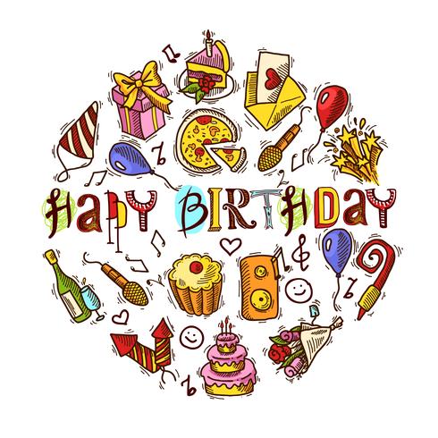 Birthday sketch circle vector