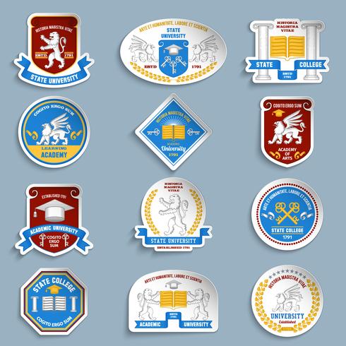 Conjunto de pictogramas de insignias universitarias. vector